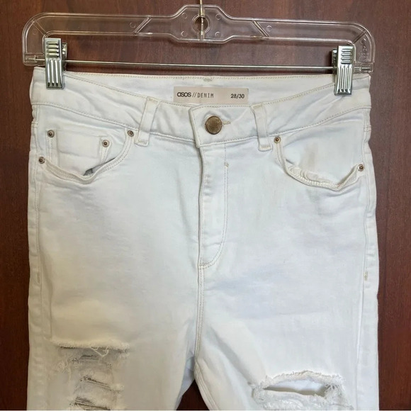 ASOS White Skinny Jeans Distressed Denim Raw Hem Size 28 - Picture 3 of 7